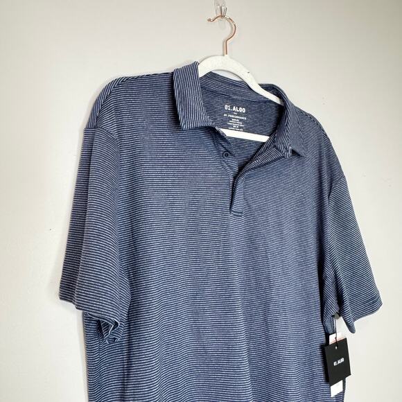 01. Algo Microstripe Performance Polo Shirt Blue White NWT Men’s XL - Picture 3 of 8